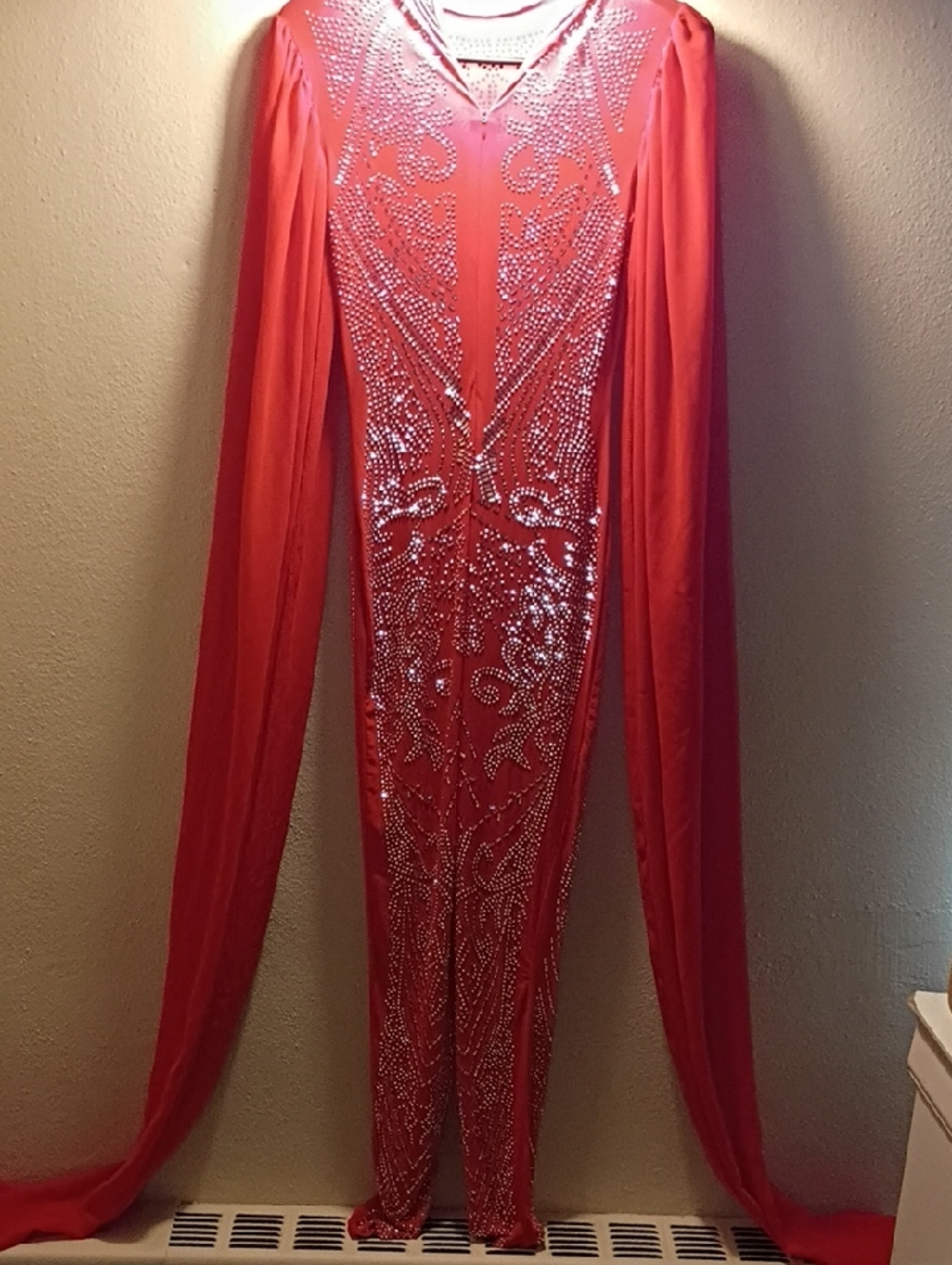 Boutique 9 Red Crystal-Embellished Long Sleeve Jumpsuit
